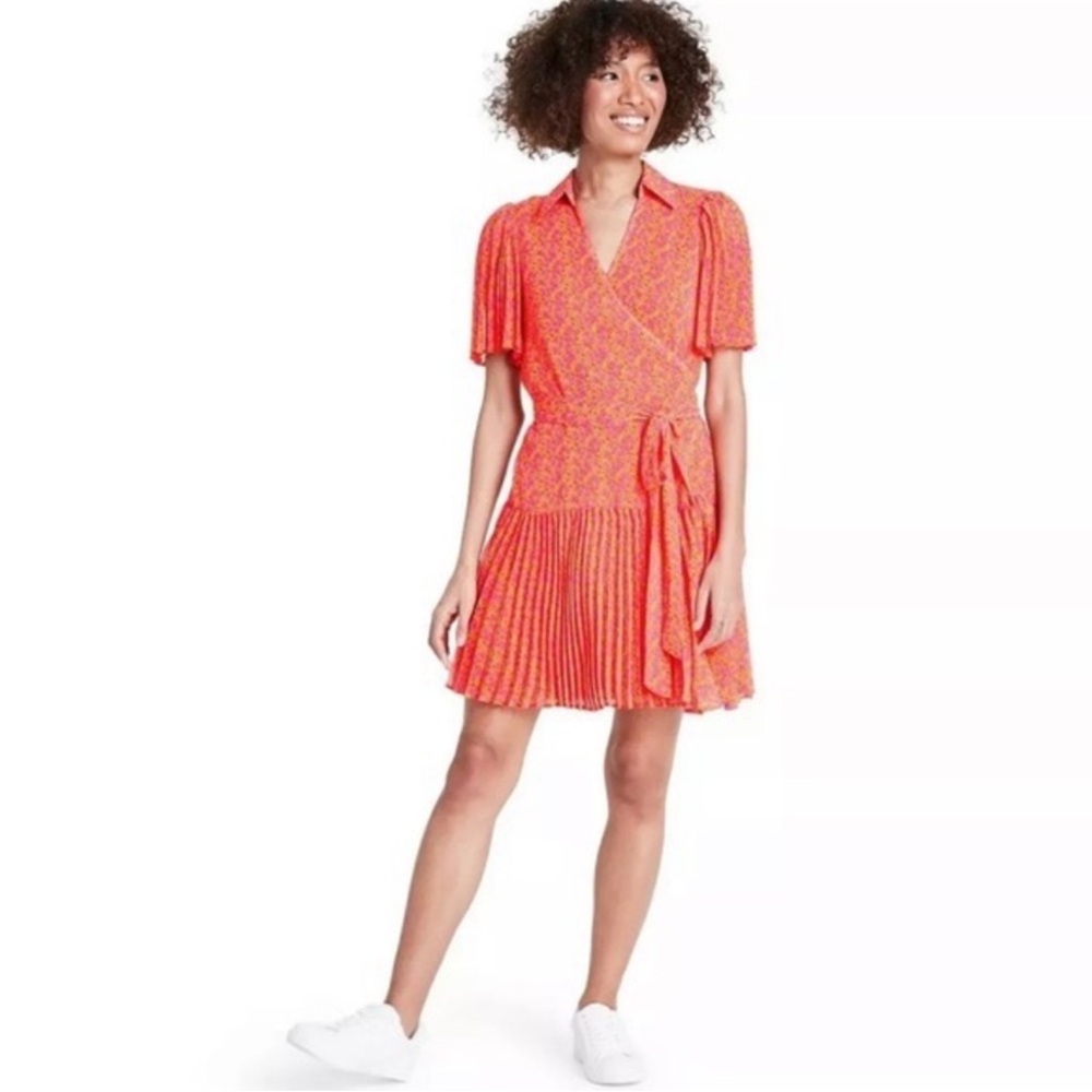 Alexis Vibrant orange floral Wrap Mini Dress sz XXS